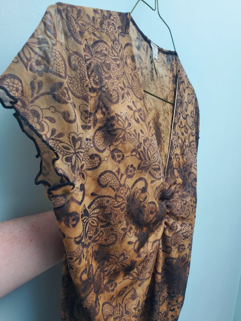 VTG Susan Lawrence Y2K Whimsigoth Sheer Mesh Floral Paisley Ruched Top M - Picture 2 of 14